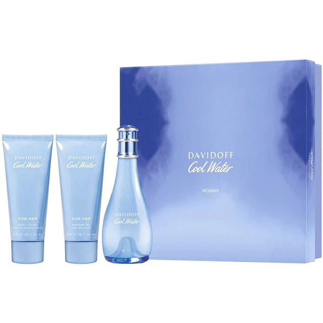 Set Cool Water For Woman 3pc.Edt 3.4OZ Spray