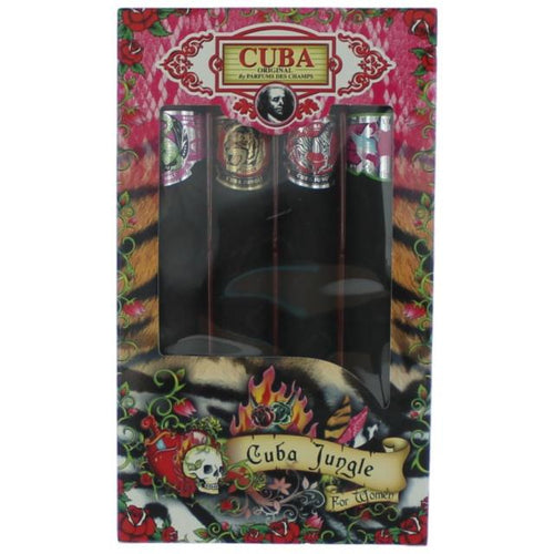 Set Cuba Jungle For Women 4pc Edp 1.17 oz Spray  Heartbreaker, Tiger, Snake, Zebra.