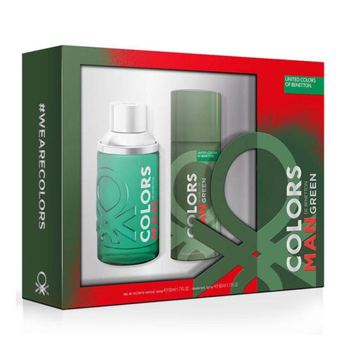 Set Benetton Colors Man Green 2pc 3.4oz Spray + Deodorant Body Spray 5.1oz