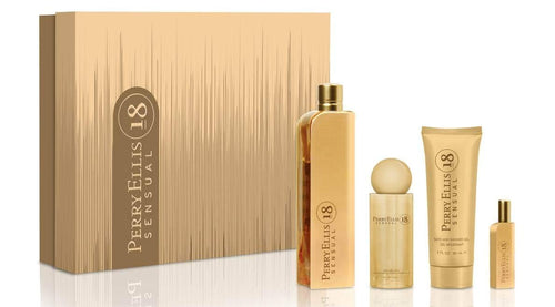 Set Perry Ellis 18 Sensual For Woman 4 pc Edp 3.4 oz Spray