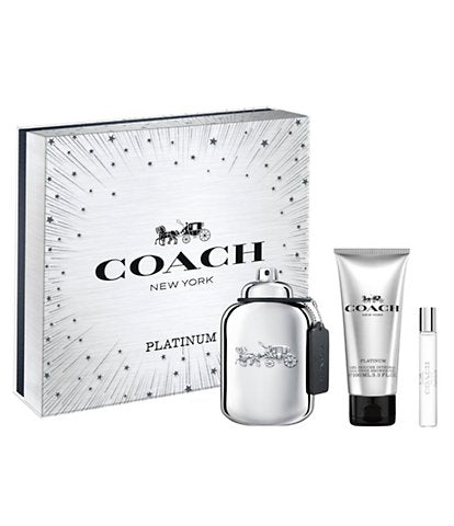 Set Coach Platinum For Men 3pc. Edp 3.3oz Spray + 3.3oz Shower Gel + 0.25oz Spray