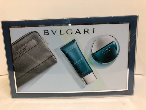 Set Bvlgari Aqva 3pc. Edt 3.4oz Spray + 3.4oz After Shave Balm + Pouch
