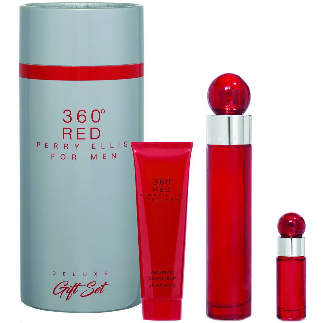 Set 360 Red For Men 3pc. Edt 3.4oz Spray + 3.0oz Shower Gel + 0.25oz Edt Spray
