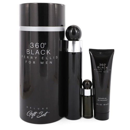 Set 360 Black For Men 3pc. Edt 3.4oz Spray + 3.0oz Shower Gel + 0.25oz Edt Spray