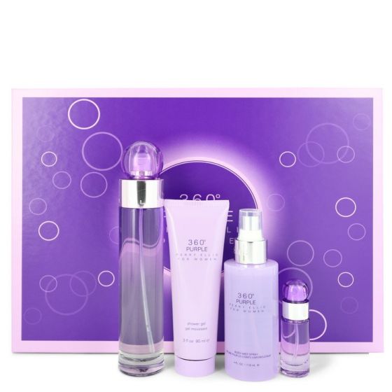 Set 360 Purple 4pc. Edp 3.4oz Spray + 4.0oz Body Mist + 3.0oz Shower Gel + 0.25oz Spray